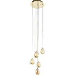 Hanglamp Rocio, 5-lamps, rond, metaal, glas, goud