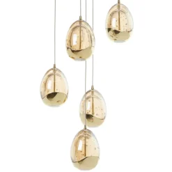 Hanglamp Rocio, 5-lamps, rond, metaal, glas, goud