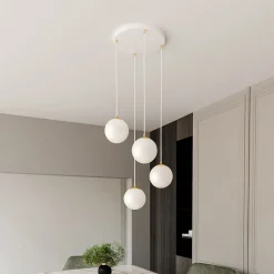 Hanglamp Royal, 4-lamps, opaalwit/wit, glas, E14