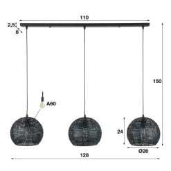 Hanglamp Setengah 3-lamps, kappen rond
