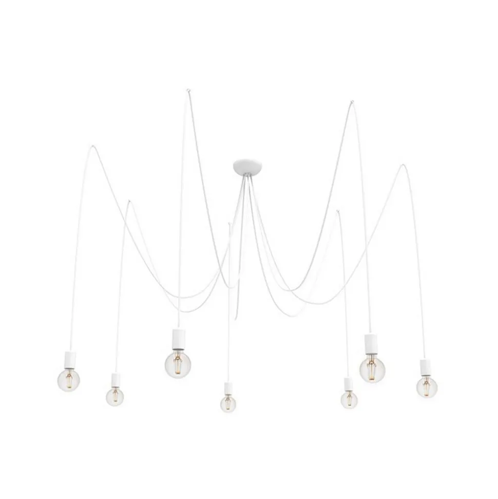 Hanglamp Spider in wit, 7-lamps