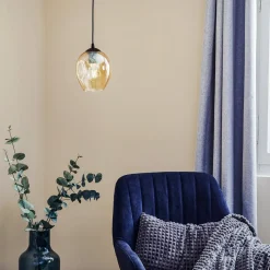 Hanglamp Starla 1-lamp, glazen kap amber