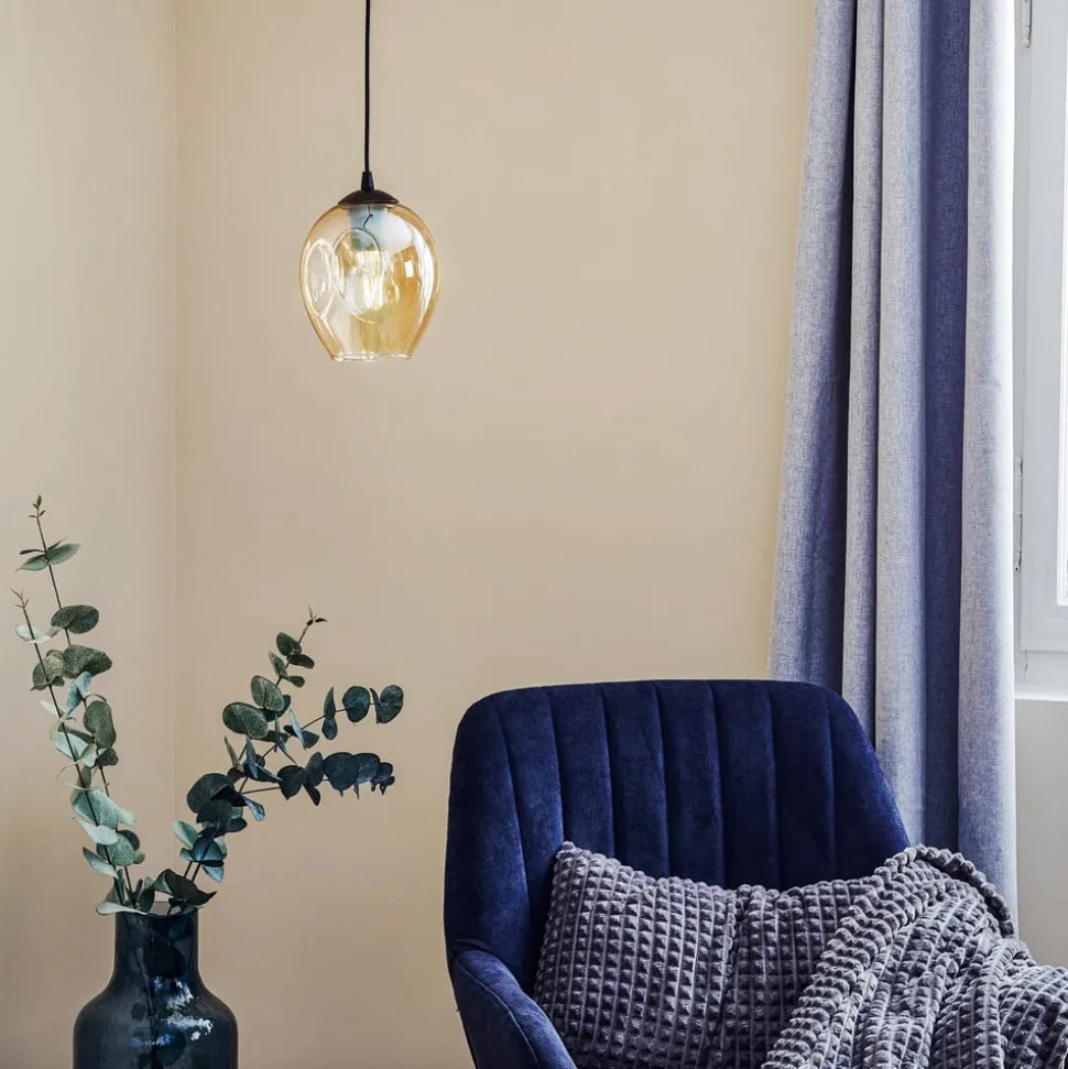 Hanglamp Starla 1-lamp, glazen kap amber