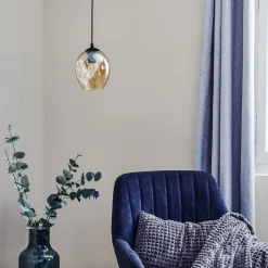 Hanglamp Starla 1-lamp, glazen kap amber