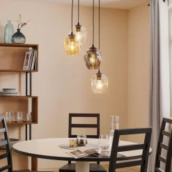 Hanglamp Starla rond 4-lamps grafiet/amber/helder