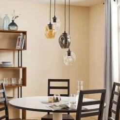 Hanglamp Starla rond 4-lamps grafiet/amber/helder