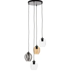 Hanglamp Starla rond 4-lamps grafiet/amber/helder