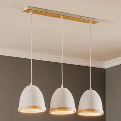 Hanglamp Studio met houtdecor 3-lamps wit