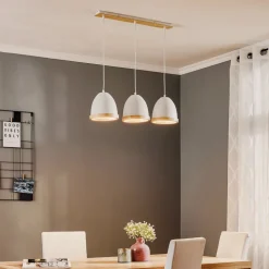 Hanglamp Studio met houtdecor 3-lamps wit