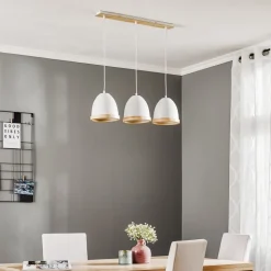 Hanglamp Studio met houtdecor 3-lamps wit