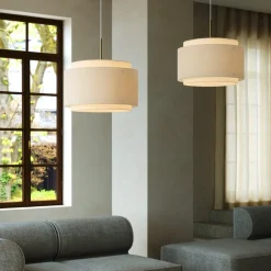 Hanglamp Takai met dubbellaags stoffen kap