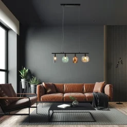 Hanglamp Telesto met glazen kappen, 4-lamps