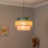 Hanglamp Trio, jute kap, petrol/natuurbruin/oranje Ø 50cm
