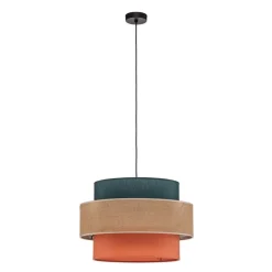 Hanglamp Trio, jute kap, petrol/natuurbruin/oranje Ø 50cm