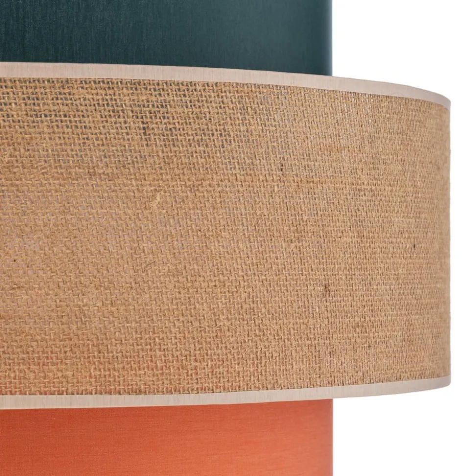 Hanglamp Trio, jute kap, petrol/natuurbruin/oranje Ø 50cm