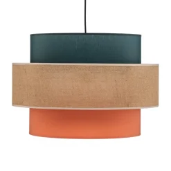 Hanglamp Trio, jute kap, petrol/natuurbruin/oranje Ø 50cm