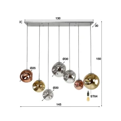 Hanglamp Valerya, glasbollen, 7-lamps