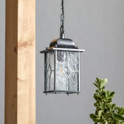 Hanglamp Wexford WX9, IP23, zwart-zilver, metaal, glas