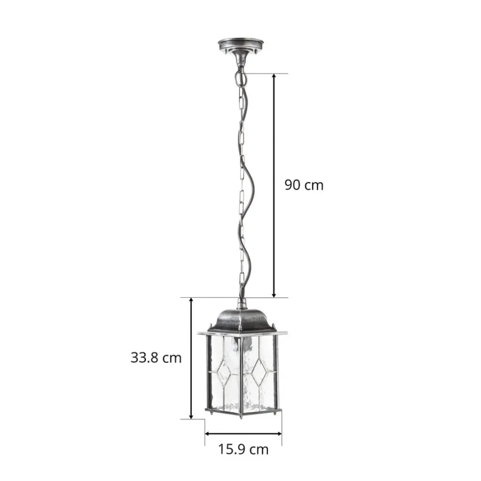 Hanglamp Wexford WX9, IP23, zwart-zilver, metaal, glas