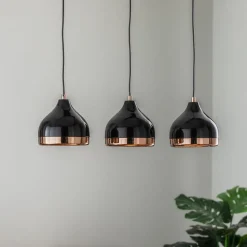 Hanglamp Yildo 6877 3-lamps lineair zwart/koper