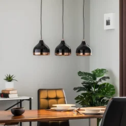Hanglamp Yildo 6877 3-lamps lineair zwart/koper