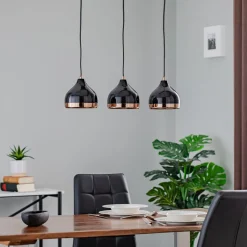 Hanglamp Yildo 6877 3-lamps lineair zwart/koper