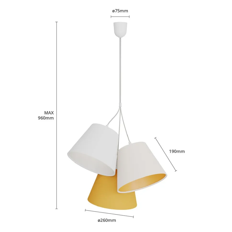 Hanglamp Zsofia, 3-lamps wit/geel