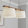 Hanglamp Zweden, antiek wit, textiel, walnoot, 2-lamps