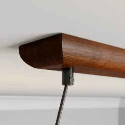 Hanglamp Zweden, antiek wit, textiel, walnoot, 2-lamps