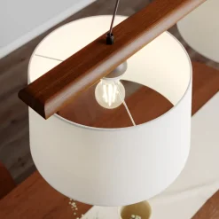 Hanglamp Zweden, antiek wit, textiel, walnoot, 2-lamps