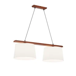 Hanglamp Zweden, antiek wit, textiel, walnoot, 2-lamps