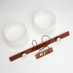 Hanglamp Zweden, antiek wit, textiel, walnoot, 2-lamps