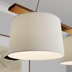 Hanglamp Zweden, antiek wit, textiel, walnoot, 2-lamps