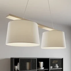 Hanglamp Zweden, antiek wit/wit, textiel, hout, 2-lamps