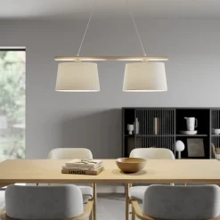 Hanglamp Zweden, antiek wit/wit, textiel, hout, 2-lamps