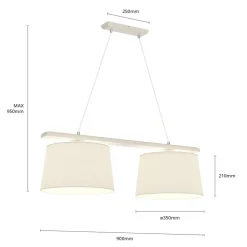 Hanglamp Zweden, antiek wit/wit, textiel, hout, 2-lamps