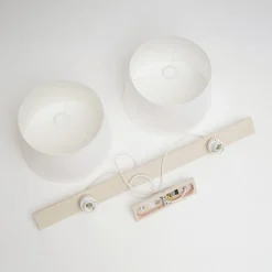 Hanglamp Zweden, antiek wit/wit, textiel, hout, 2-lamps