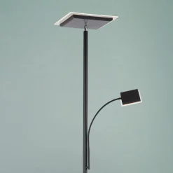 Hans LED vloerlamp met leeslamp, hoekig, zwart