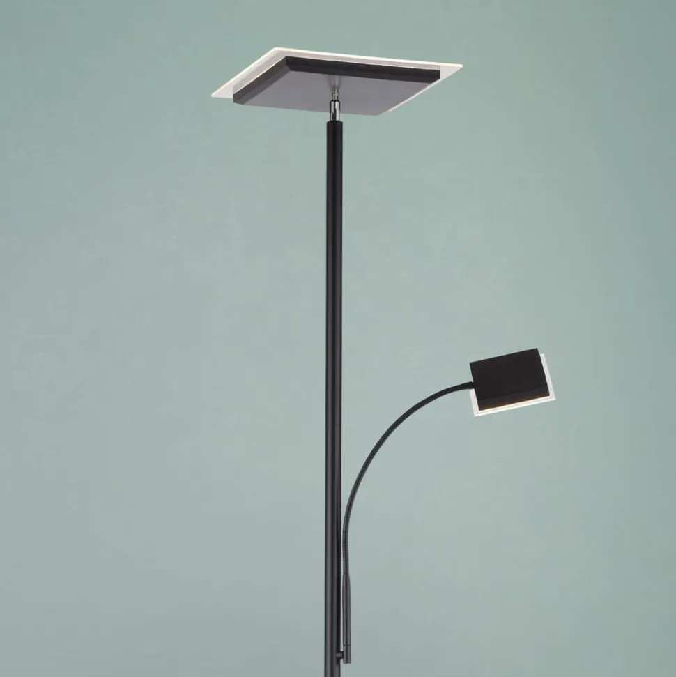Hans LED vloerlamp met leeslamp, hoekig, zwart
