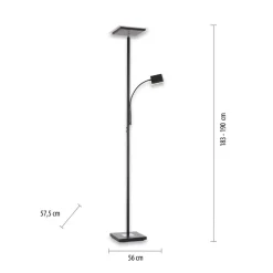 Hans LED vloerlamp met leeslamp, hoekig, zwart
