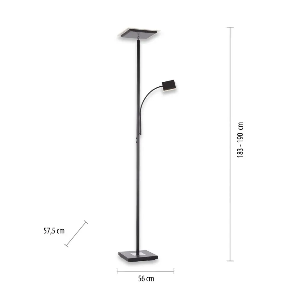 Hans LED vloerlamp met leeslamp, hoekig, zwart