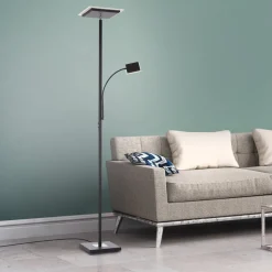 Hans LED vloerlamp met leeslamp, hoekig, zwart