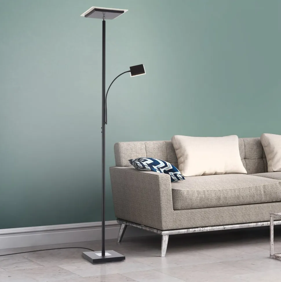 Hans LED vloerlamp met leeslamp, hoekig, zwart
