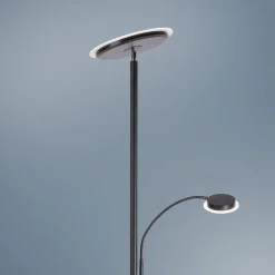 Hans LED vloerlamp met leeslamp, rond, zwart