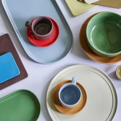 Hübsch Amare dienblad, lichtblauw + oranje, set van 2