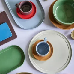 Hübsch Amare dienblad, zandkleurig + groen, set van 2