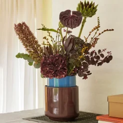 Hübsch Deux potten, roodbruin/blauw, set van 2, steenpoeder