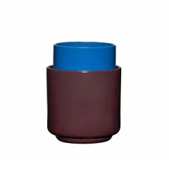 Hübsch Deux potten, roodbruin/blauw, set van 2, steenpoeder
