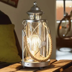 Heldere lantaarn tafellamp Kirian zilver-antiek