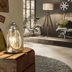 Heldere lantaarn tafellamp Kirian zilver-antiek